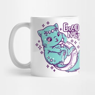 Good night kitten chasing stars on the moon Mug